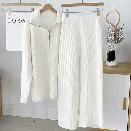 Monochrome white long sleeve two piece set