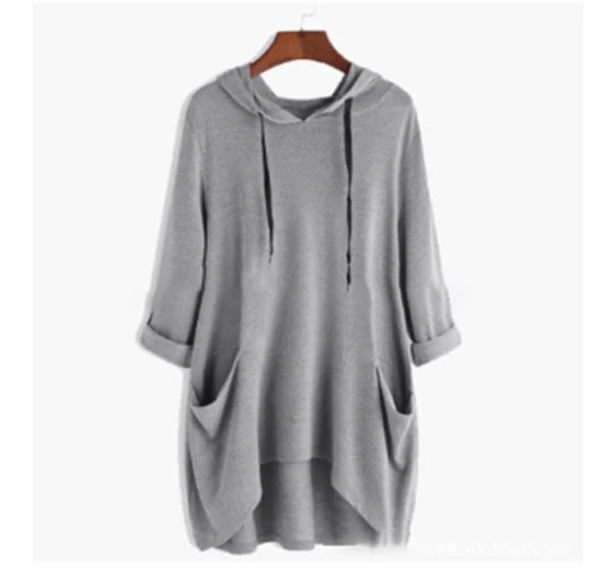 Helen - Women's Solid Color Loose Hooded Sweatshirt Irregular Pockets Top