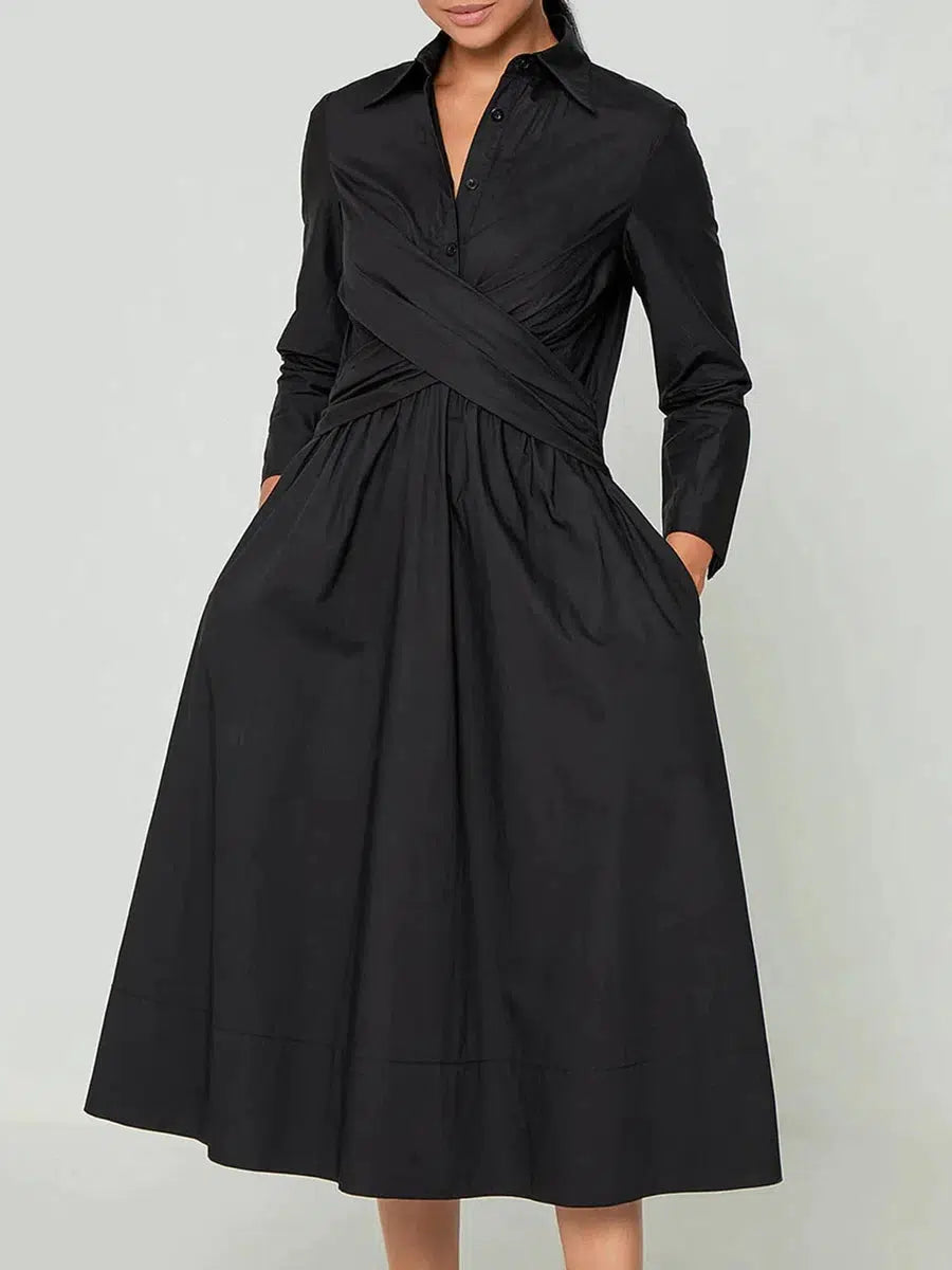 Micaela - Elegant Solid Long Sleeve Midi Dress