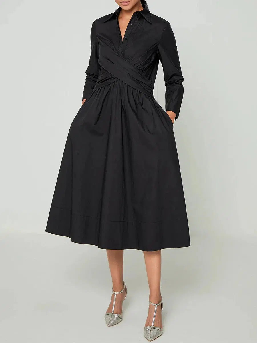 Micaela - Elegant Solid Long Sleeve Midi Dress