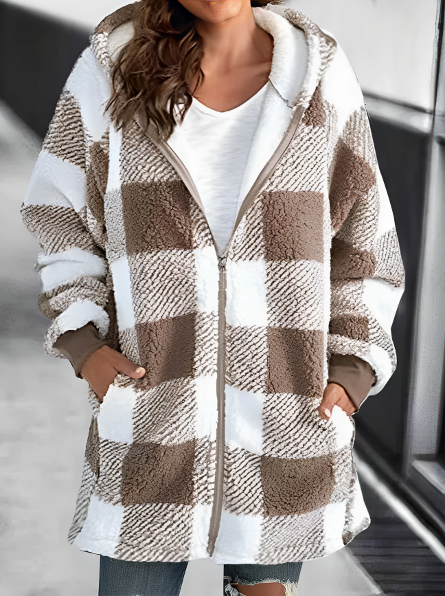 Emma - Women's Oversized Plaid Hooded Coat