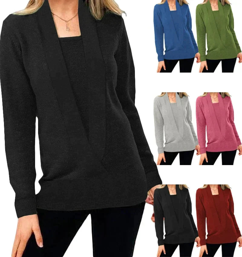 Wendy - Women's Solid Color Knit Wrap Sweater