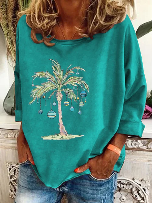 Women's Casual Top, Coconut Christmas Tree Print