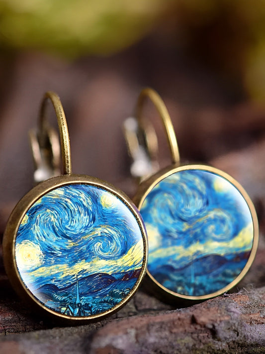 Vintage oil painting art earrings