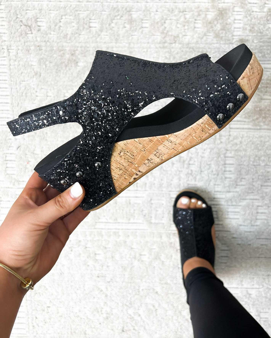 Mid-heeled glitter sandals