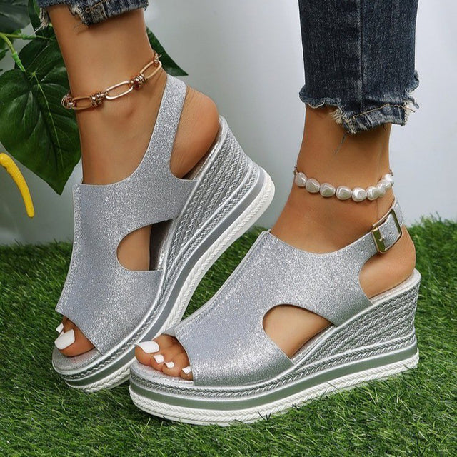 Glitter wedge sandals