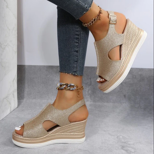 Glitter wedge sandals