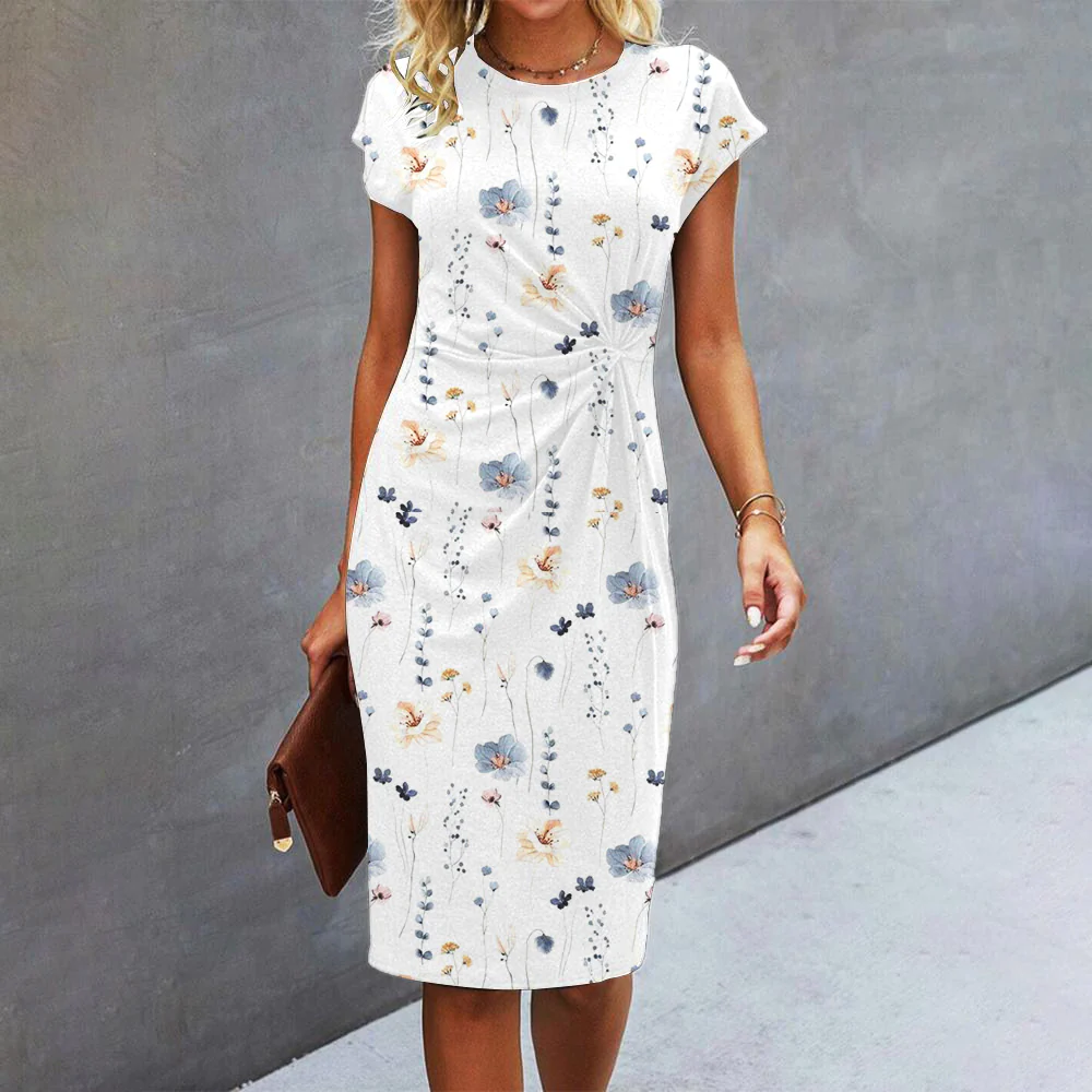 Basic Short Sleeve Round Neck Midi Dress 