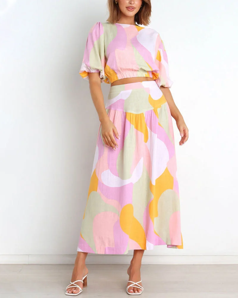 Casual two-piece set with colorful prints