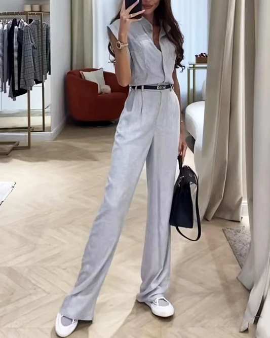 Casual two piece set, solid color shirt and pants