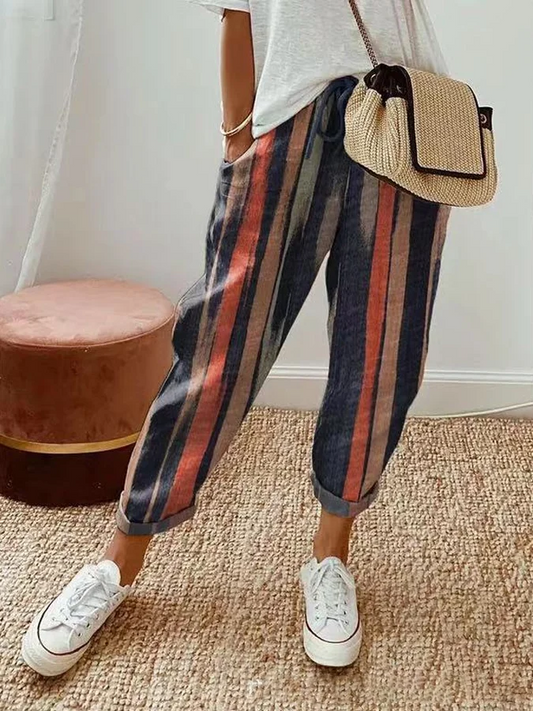 Women Vintage Striped Leisure Pants