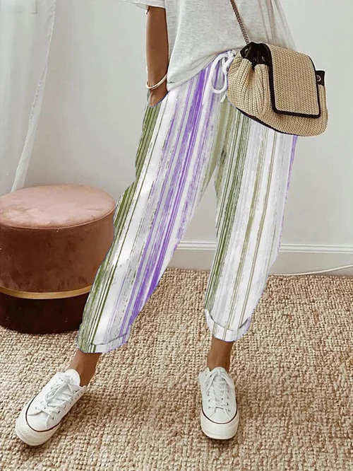 Women Vintage Stripes Bag Lounge Pants