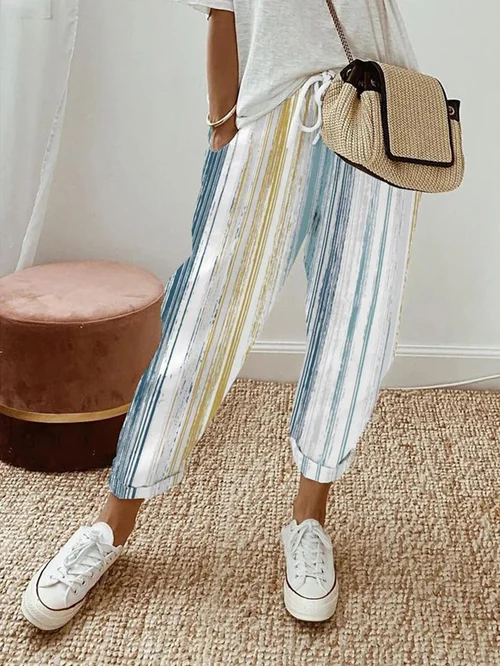 Women Vintage Stripes Bag Lounge Pants