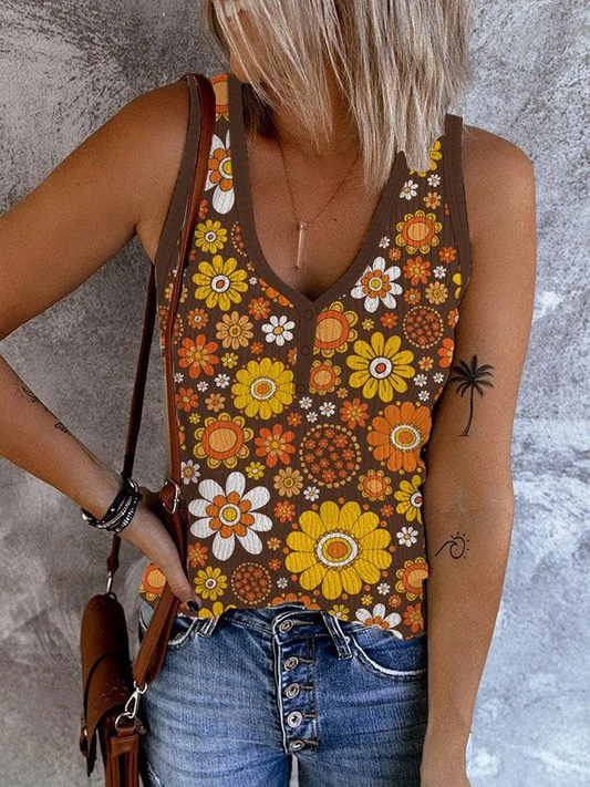 Women's Vintage Floral Print Sleeveless Tank Top