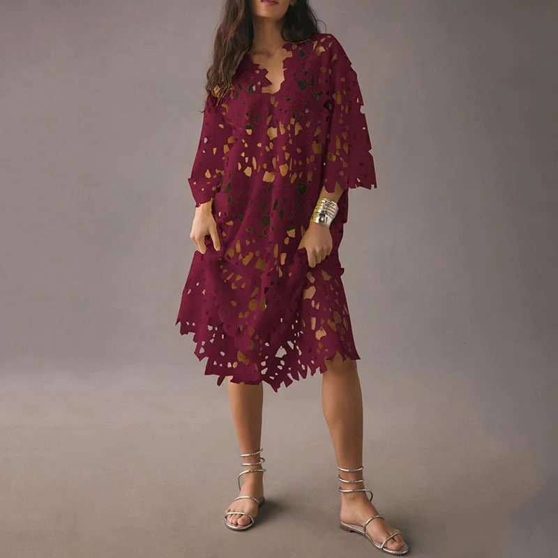 Casual lace tunic with hollow crotch