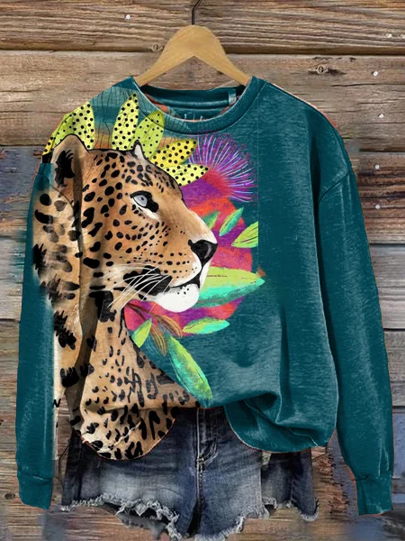 Women's Crew Neck Long Sleeve Animal Print Sweatshirt