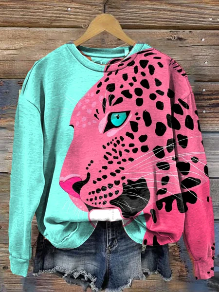 Women's Crew Neck Long Sleeve Animal Print Sweatshirt