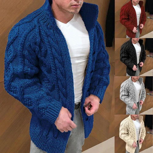 Carlo - Men's Casual Mock Neck Knit Cardigan