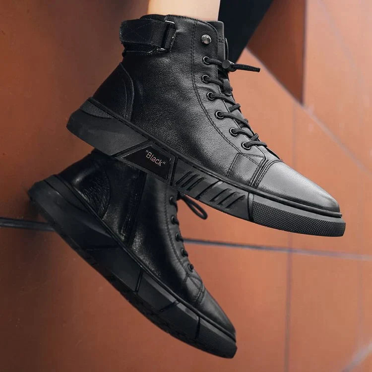 David - Men's Genuine Leather Black Casual Ankle Boots