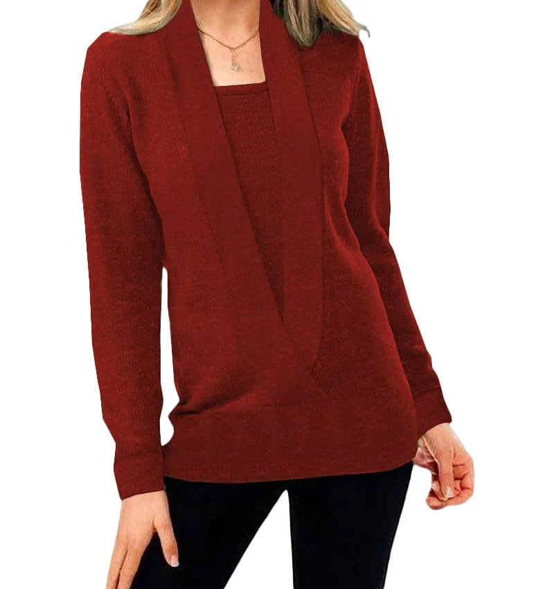 Wendy - Women's Solid Color Knit Wrap Sweater