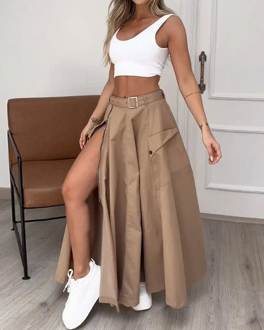 Emma - Solid Color Sleeveless Split Two Piece Set