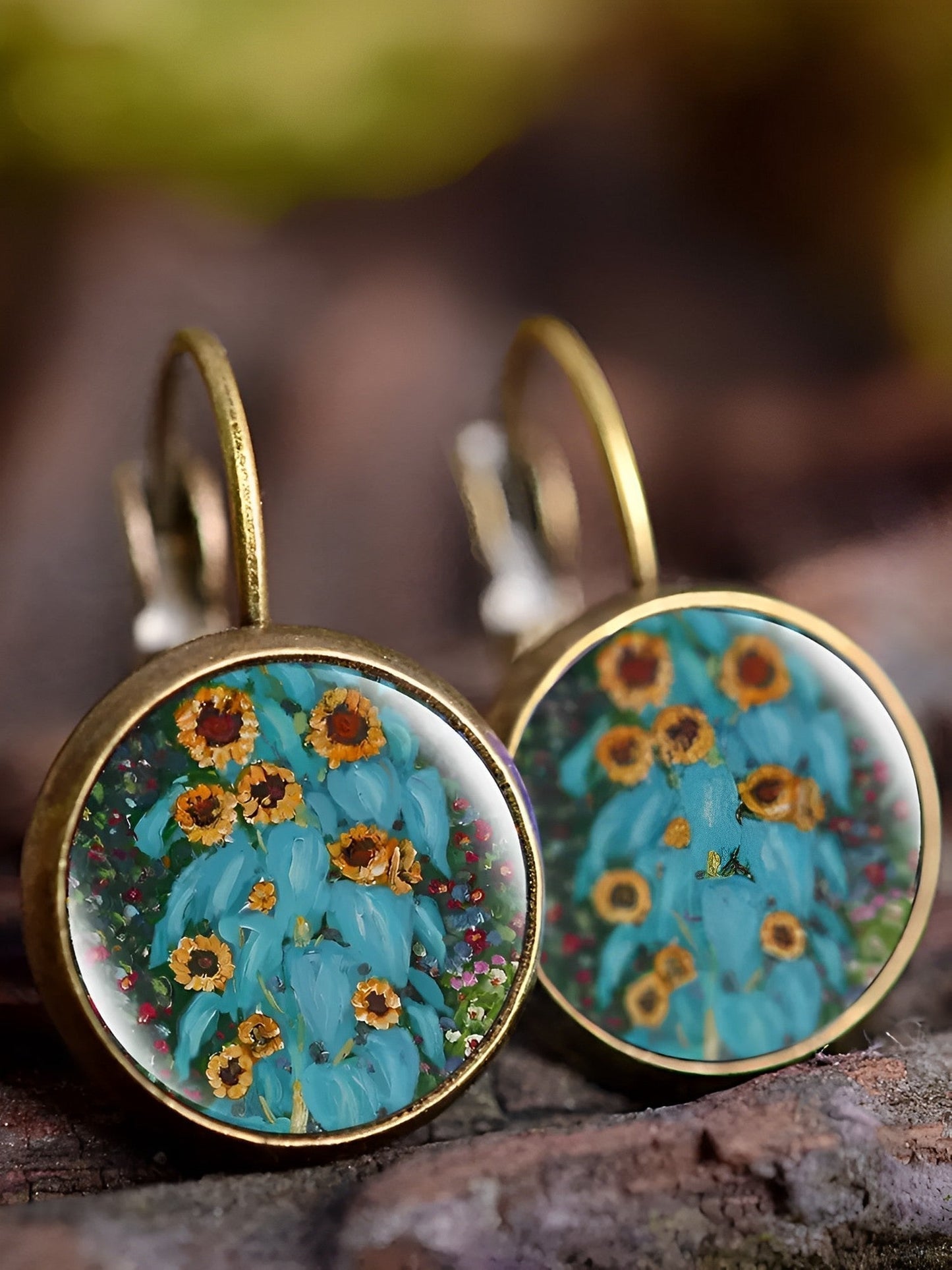 Vintage oil painting art earrings