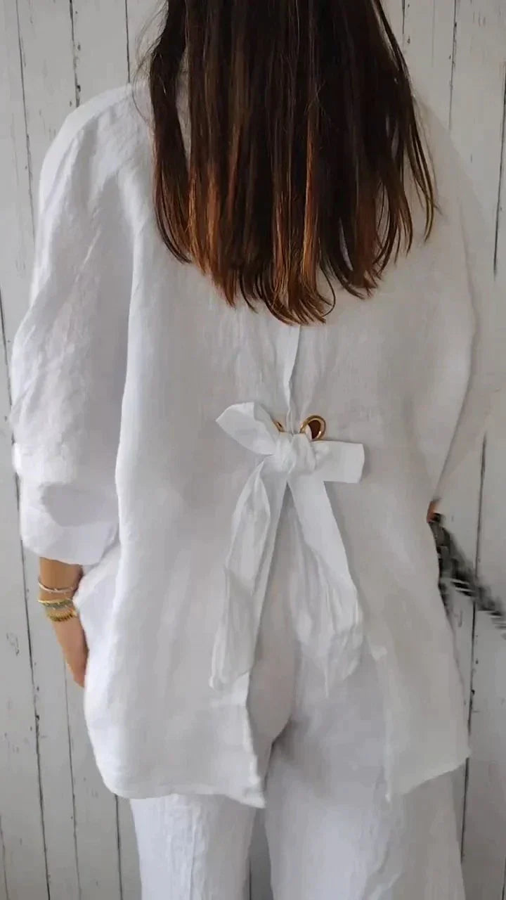 Alba - Cotton and linen tie-back shirt