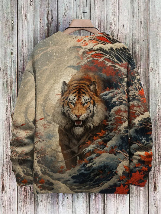 Men's Sweater Tiger Pattern Pullover Pullover Print Casual Pullover Sweater