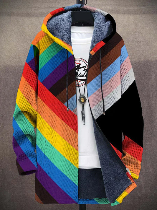 Samuel - Rainbow Pride Art Unisex Casual Fleece Print Thick Long Sleeve Cardigan Rainbow Pride Art