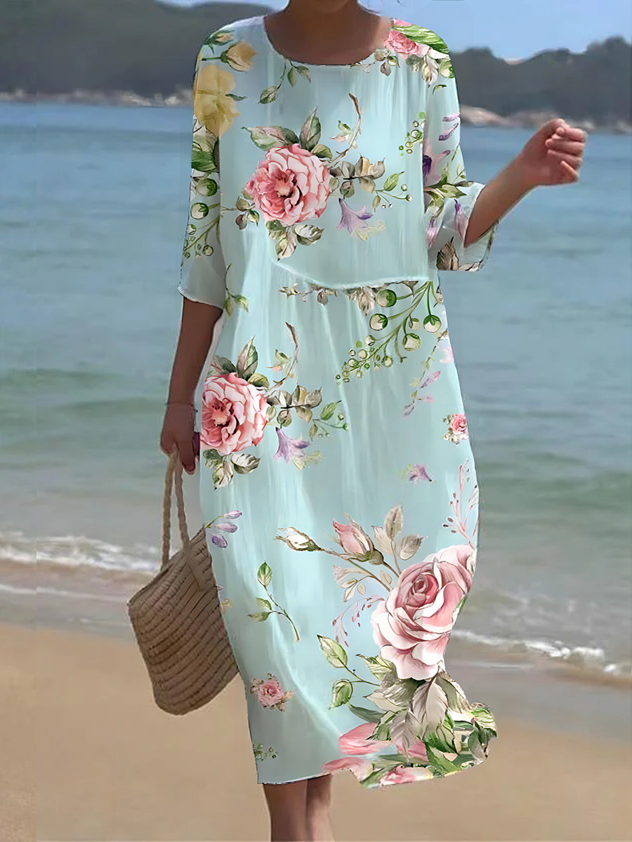 Guinevere® | Floral Elegant Maxi Dress With Round Neckline