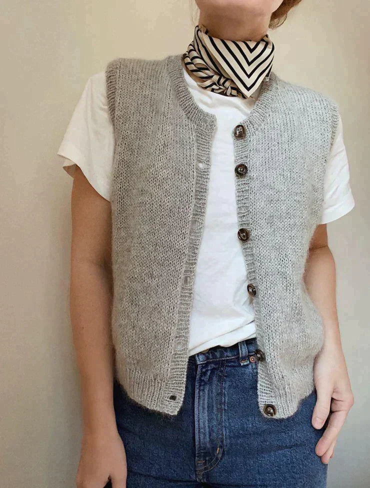 Brenda - Gilet pull-over sans manches gris ardoise clair et uni