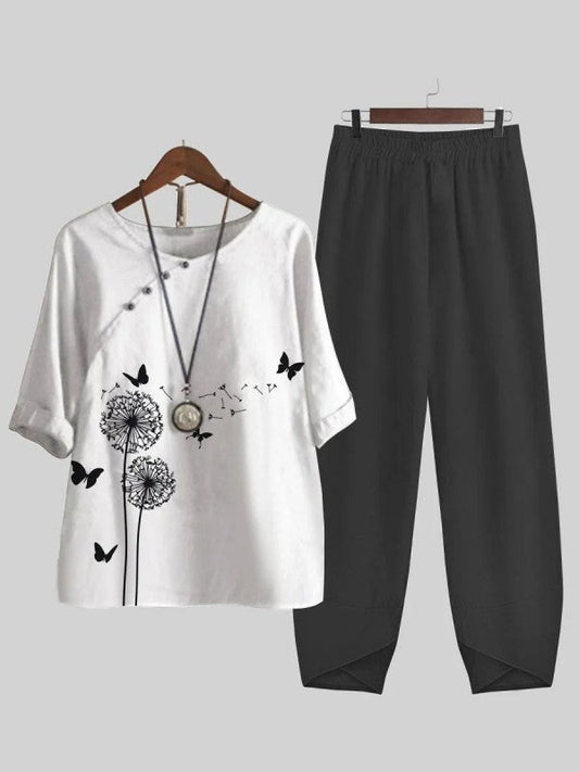 Dandelion - Two-piece jumpsuit with butterfly pattern top and pants 